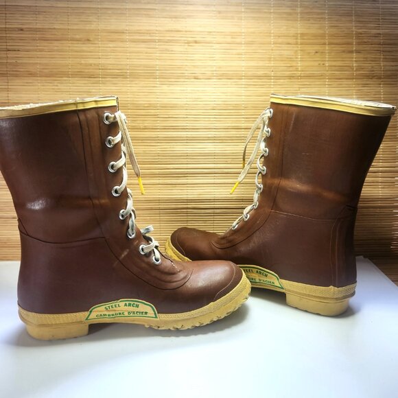 Vintage Miner Rubber Boots Hunting Boots Men's 8 Lace up Steel Arch - Picture 11 of 16